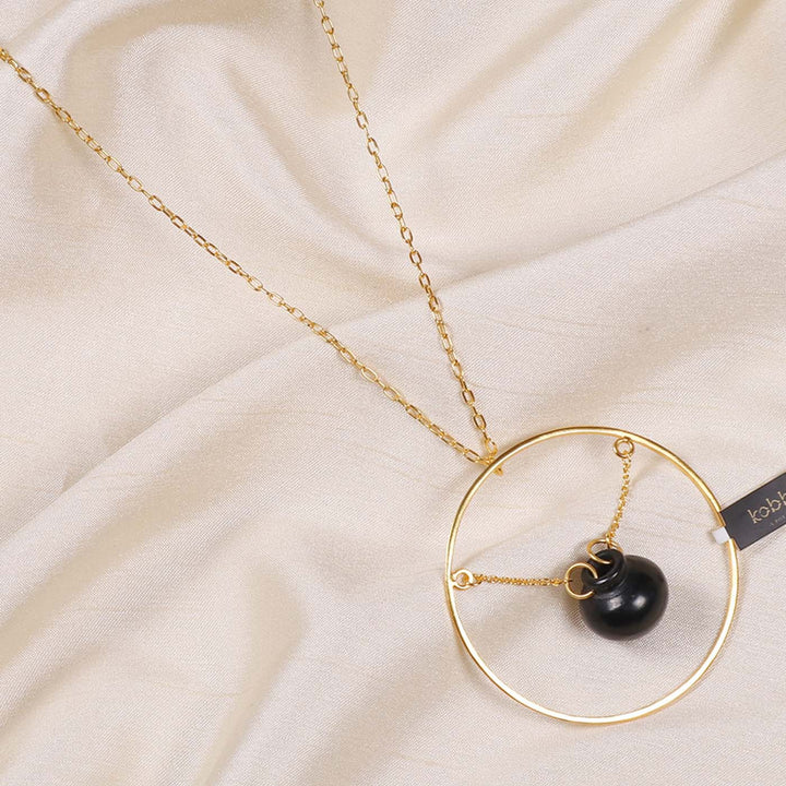 Contemporary Hanging Kalash In A Ring Design Necklace | 22K Gold Plated