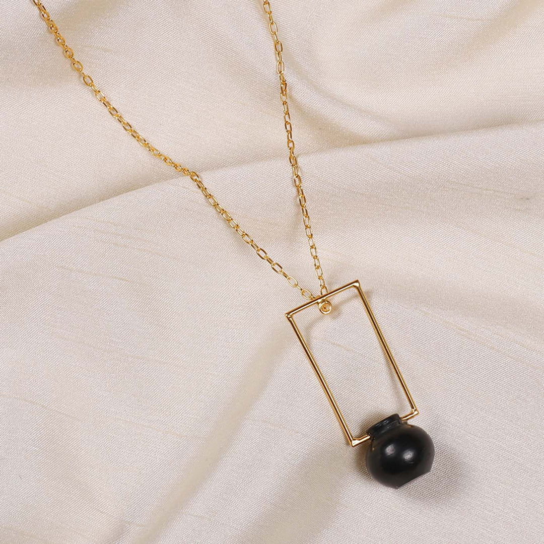 Minimal Kalash And Rectangle Design Necklace | 22K Gold Plated