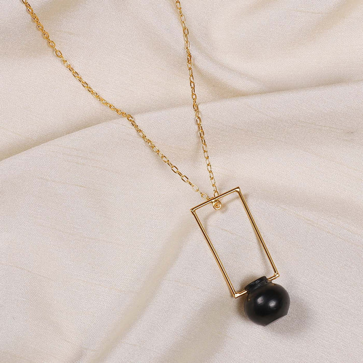 Minimal Kalash And Rectangle Design Necklace | 22K Gold Plated