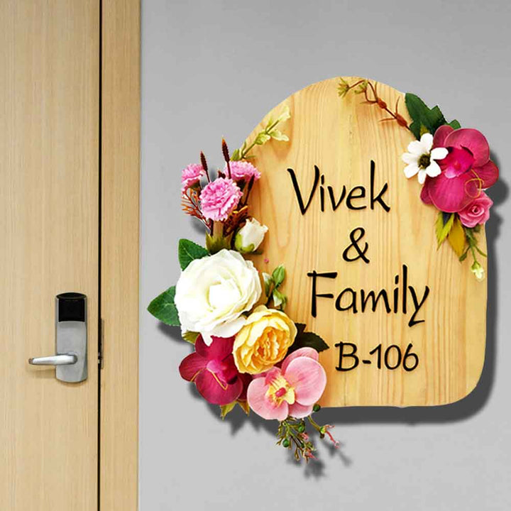 Personalized Handmade Elegant Flowers Wooden Name Plate With 3D Letters