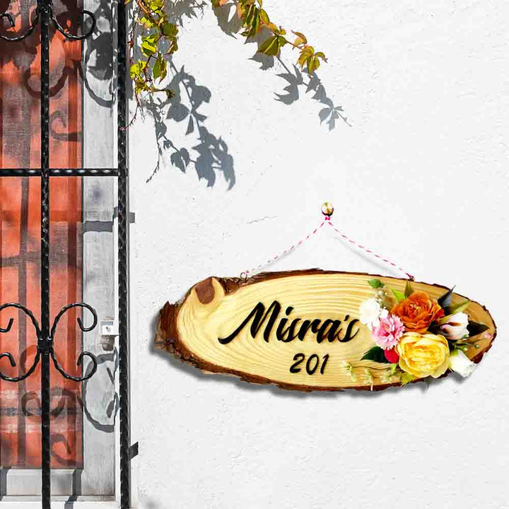 Personalized Handmade Floral Oval Wooden Name Plate With 3D Letters
