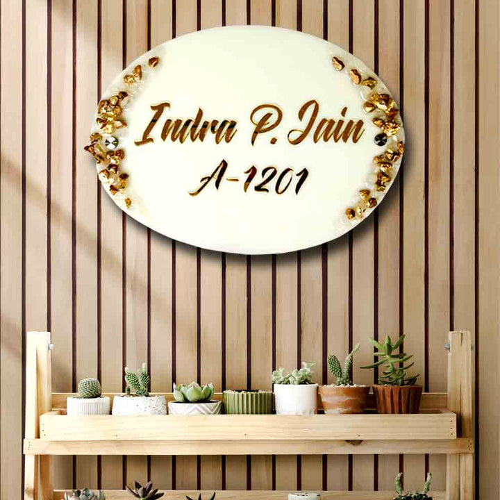 Personalized Handmade White & Gold Resin Name Plate