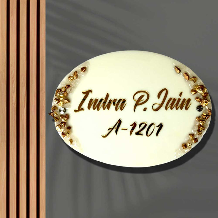 Personalized Handmade White & Gold Resin Name Plate