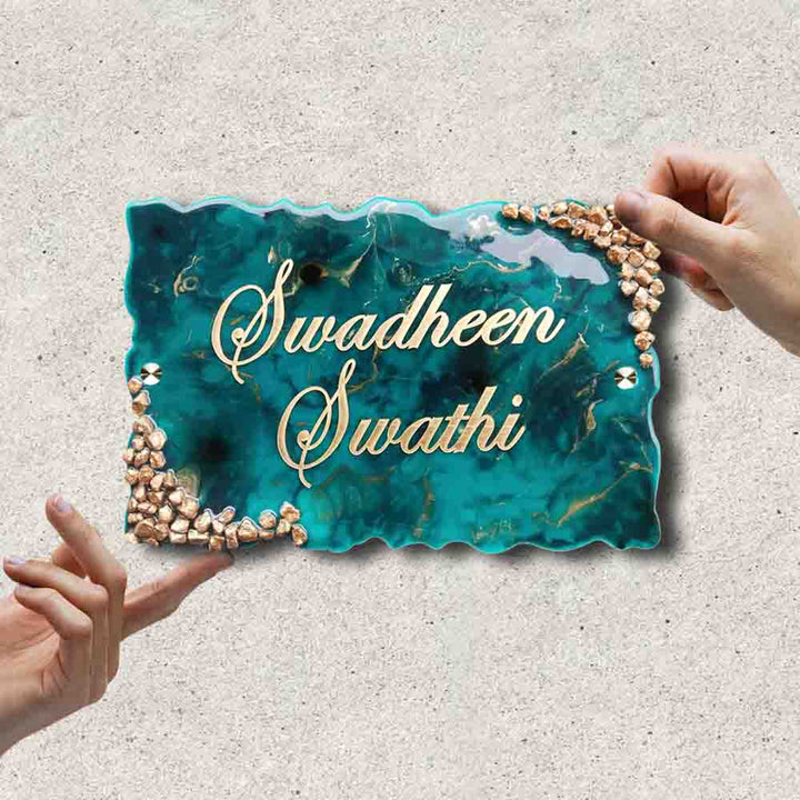 Personalized Handmade Blue & Gold Resin Name Plate