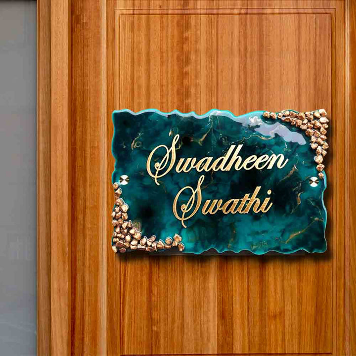 Personalized Handmade Blue & Gold Resin Name Plate