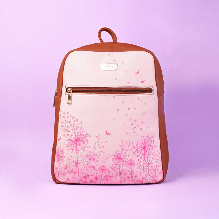 Pink Dandelions Vegan Leather Backpack