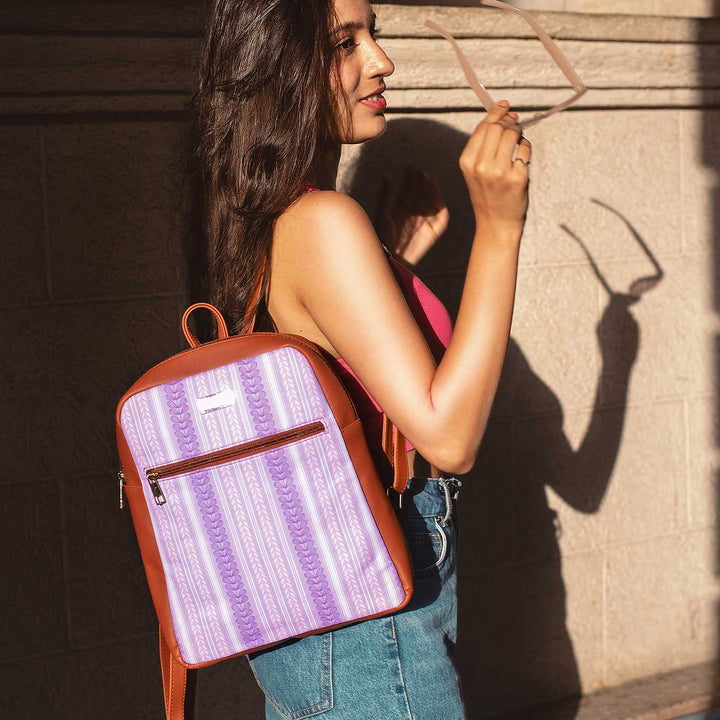 Lilac Leaves Vegan Leather Backpack