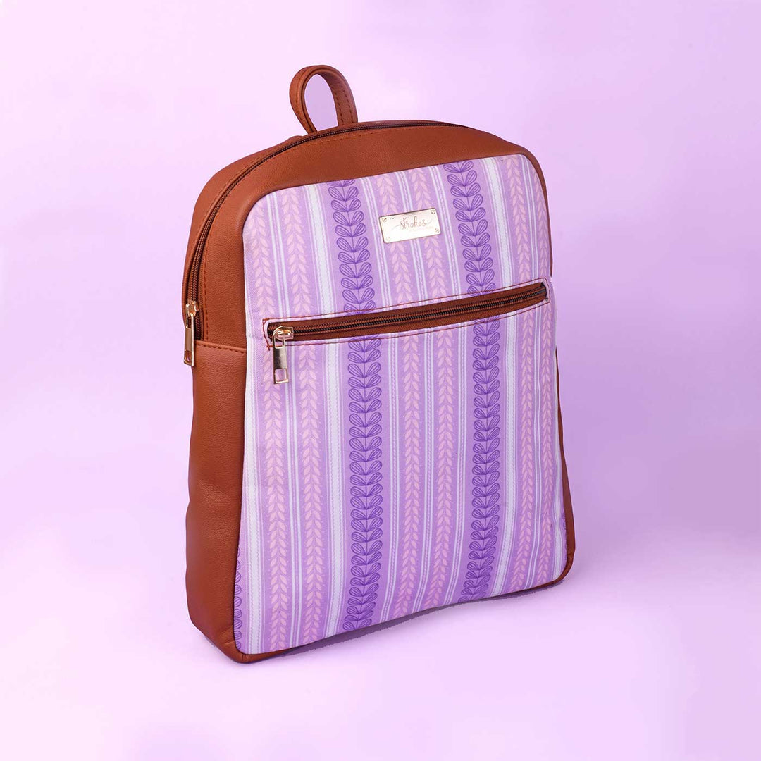 Lilac Leaves Vegan Leather Backpack