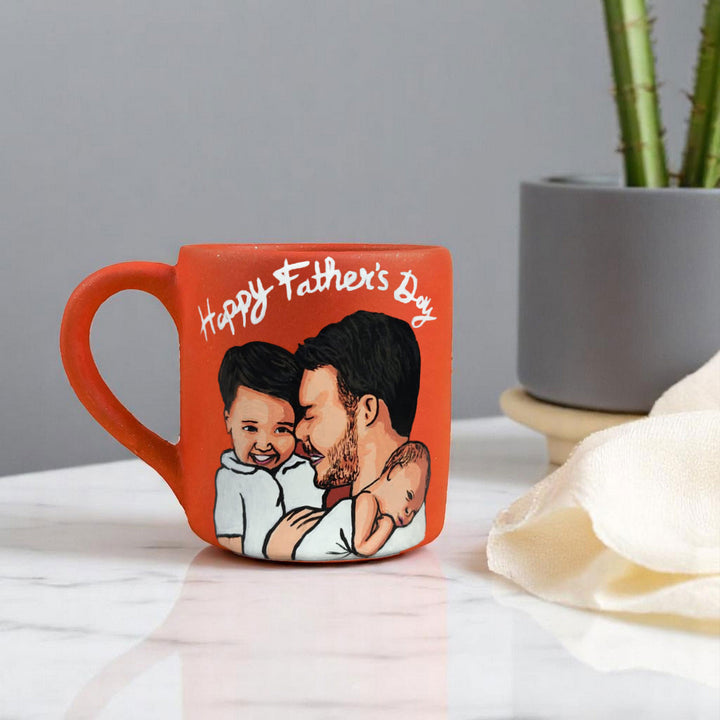 Photo Personalized Hand-Painted Father And Children Terracotta Mug