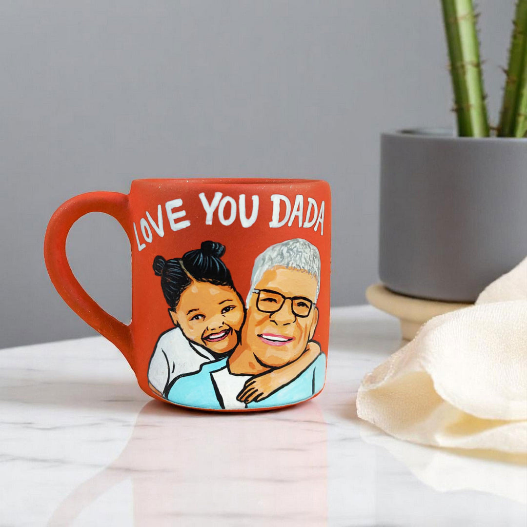 Photo Personalized Hand-Painted Grandpa And Kid Terracotta Mug