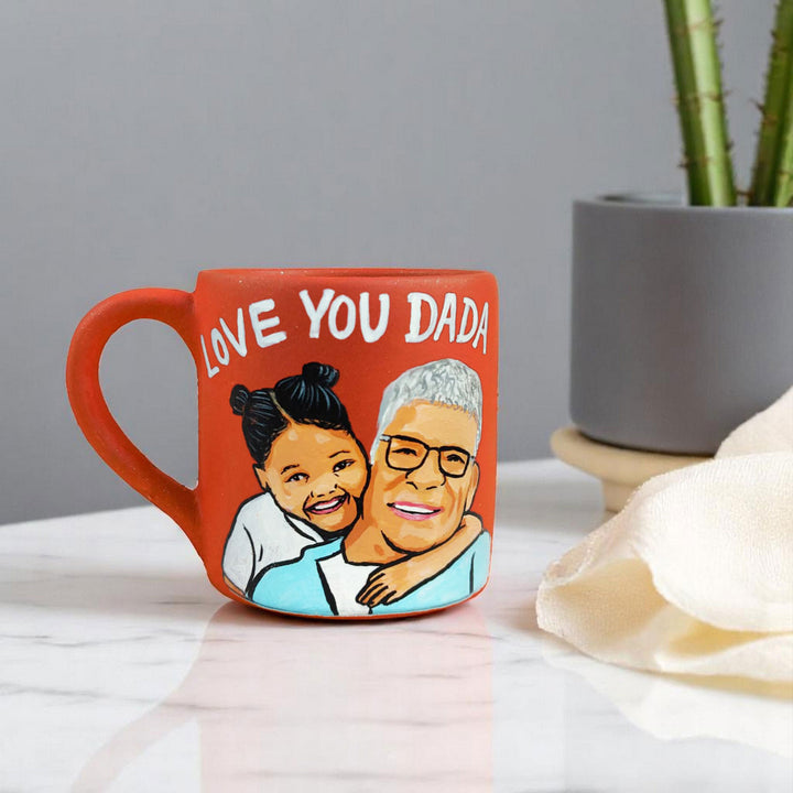 Photo Personalized Hand-Painted Grandpa And Kid Terracotta Mug