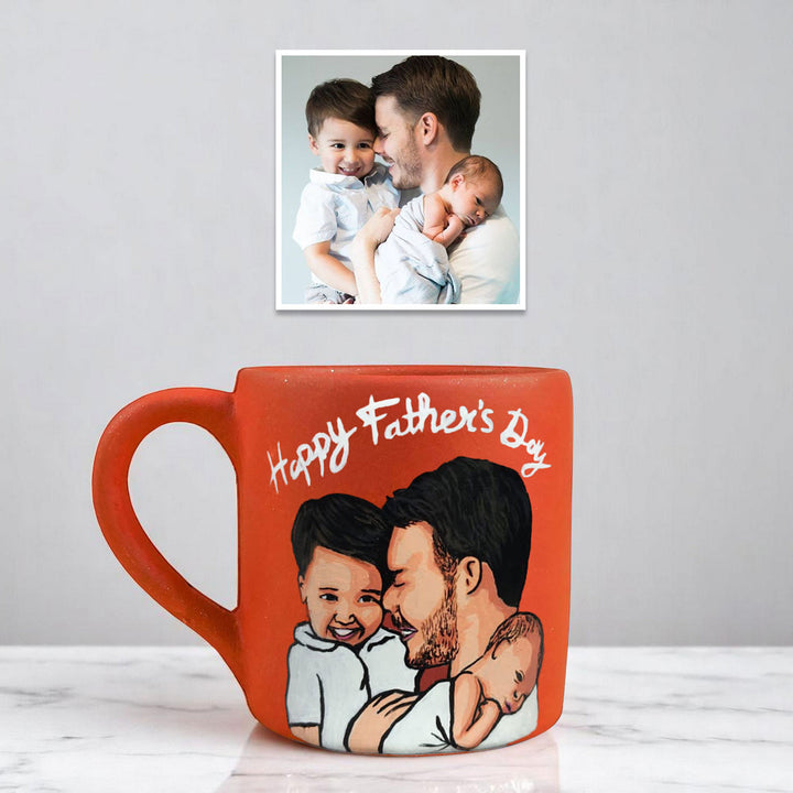 Photo Personalized Hand-Painted Father And Children Terracotta Mug