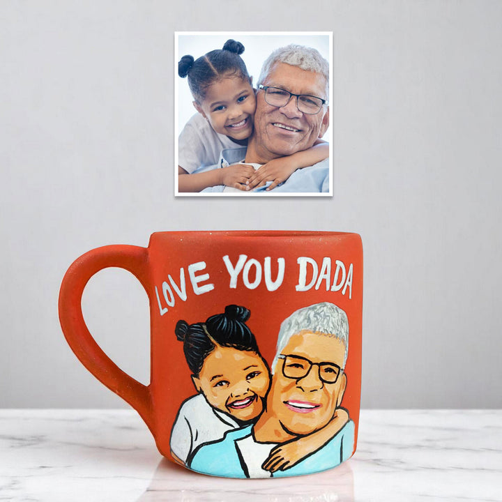 Photo Personalized Hand-Painted Grandpa And Kid Terracotta Mug