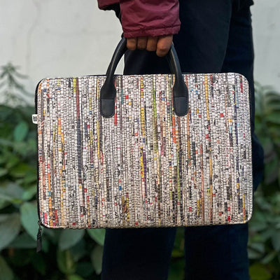 Upcycled Paper Handloom 14 inches Laptop Bag with Vegan Leather
