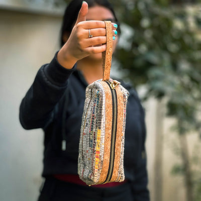Upcycled Paper Handloom Multipurpose Zipper Pouch