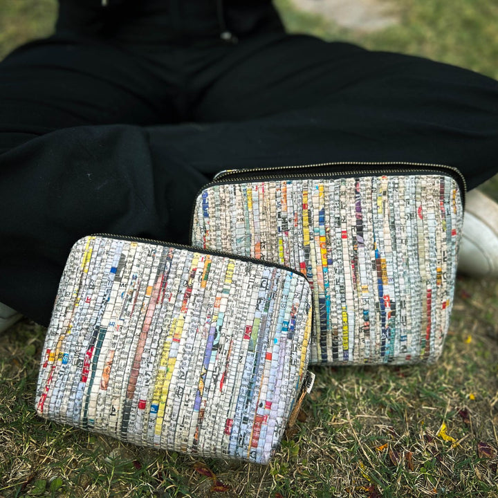 Upcycled Paper Handloom Multipurpose Zipper Pouch I Set of 3