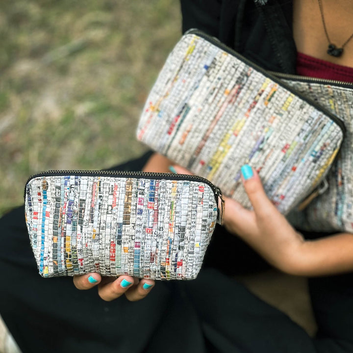 Upcycled Paper Handloom Multipurpose Zipper Pouch I Set of 3