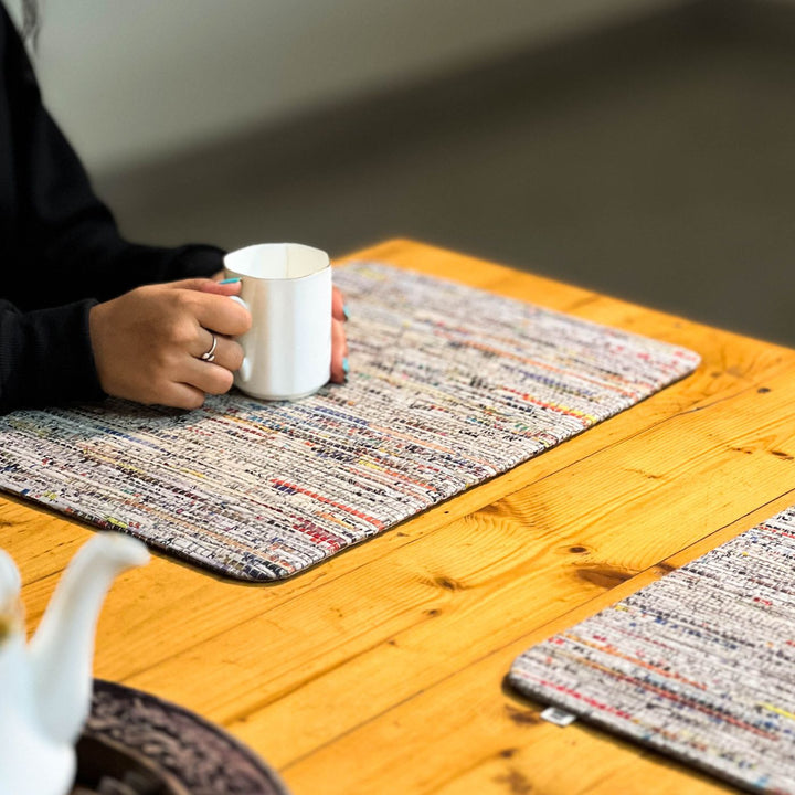 Upcycled Paper Handloom Foldable Table Placemat I Set of 4