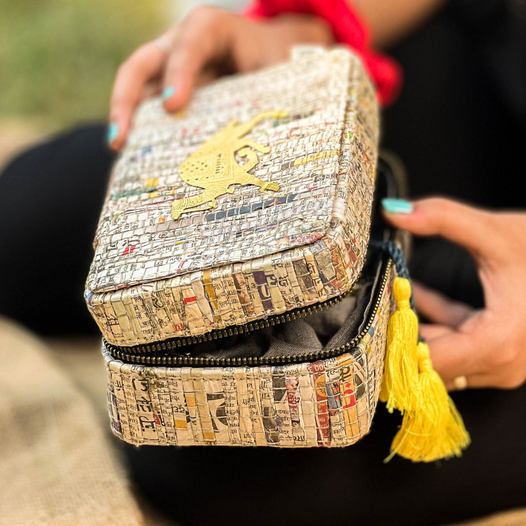 Upcycled Paper Handloom Jewelry Organizer Zipper Box