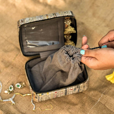 Upcycled Paper Handloom Jewelry Organizer Zipper Box
