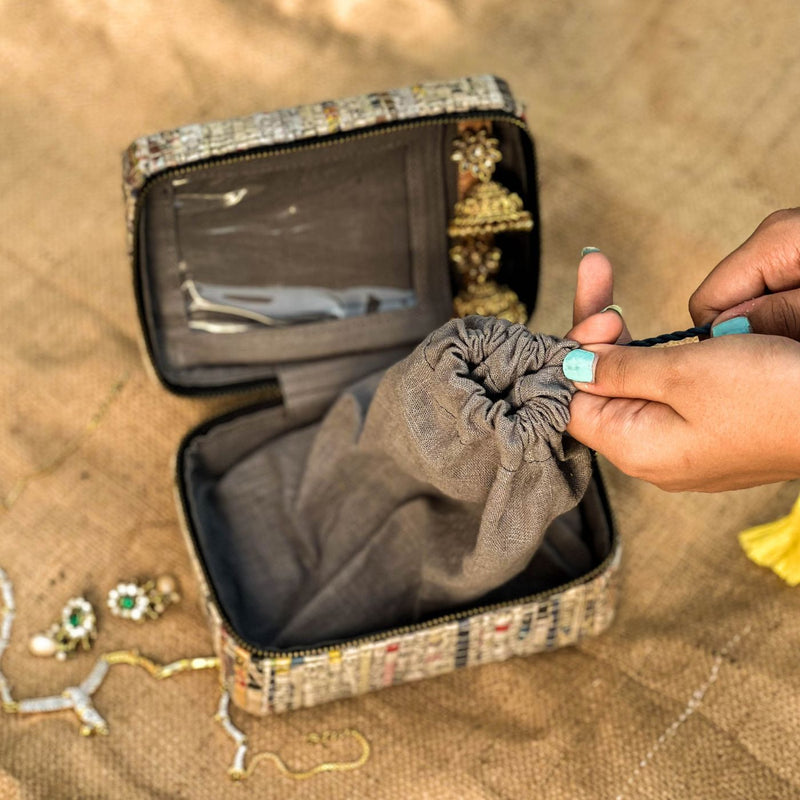 Upcycled Paper Handloom Jewelry Organizer Zipper Box