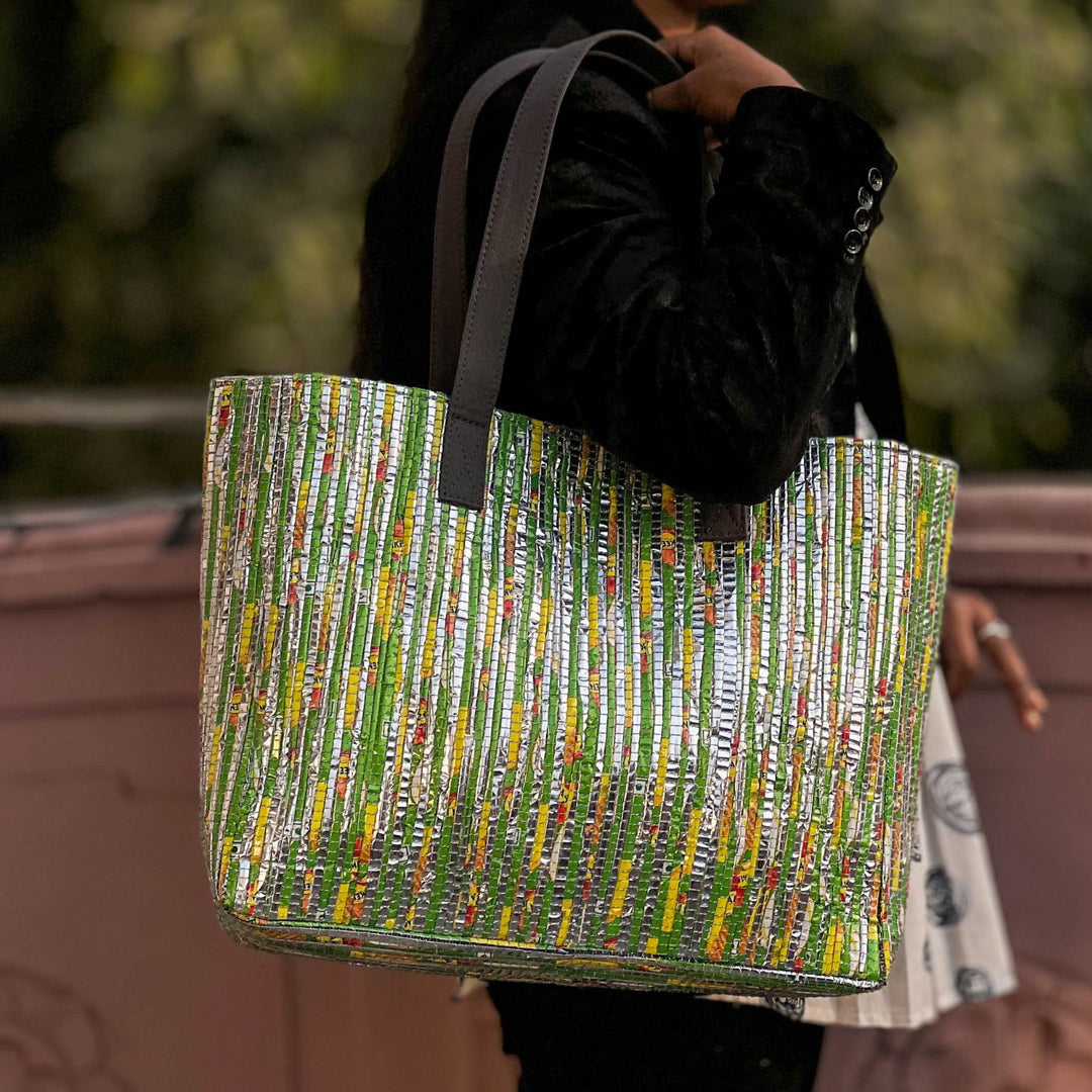 Upcycled Single-Use Plastic Handloom Tote Bag