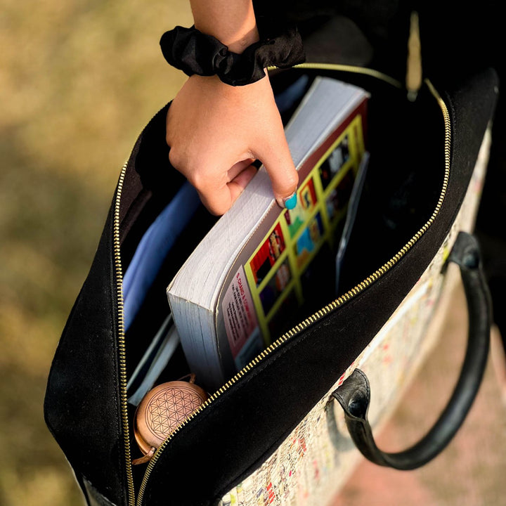 Upcycled Paper Handloom 16 inches Office Laptop Bag with Vegan Leather