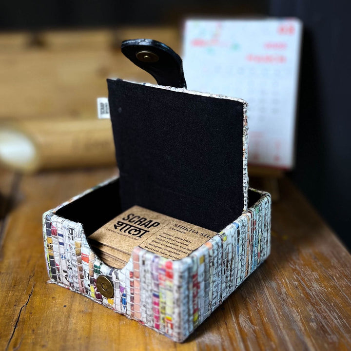 Upcycled Paper Handloom Business Card Holder for Office Tables