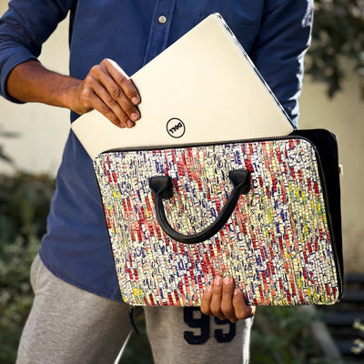 Upcycled Paper Handloom 14 inches Laptop Bag with Vegan Leather