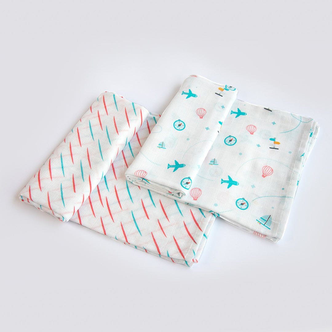 2 Pc | Organic Cotton Lil Travellers & Doodle Rain Swaddle Set | 0-4 Years