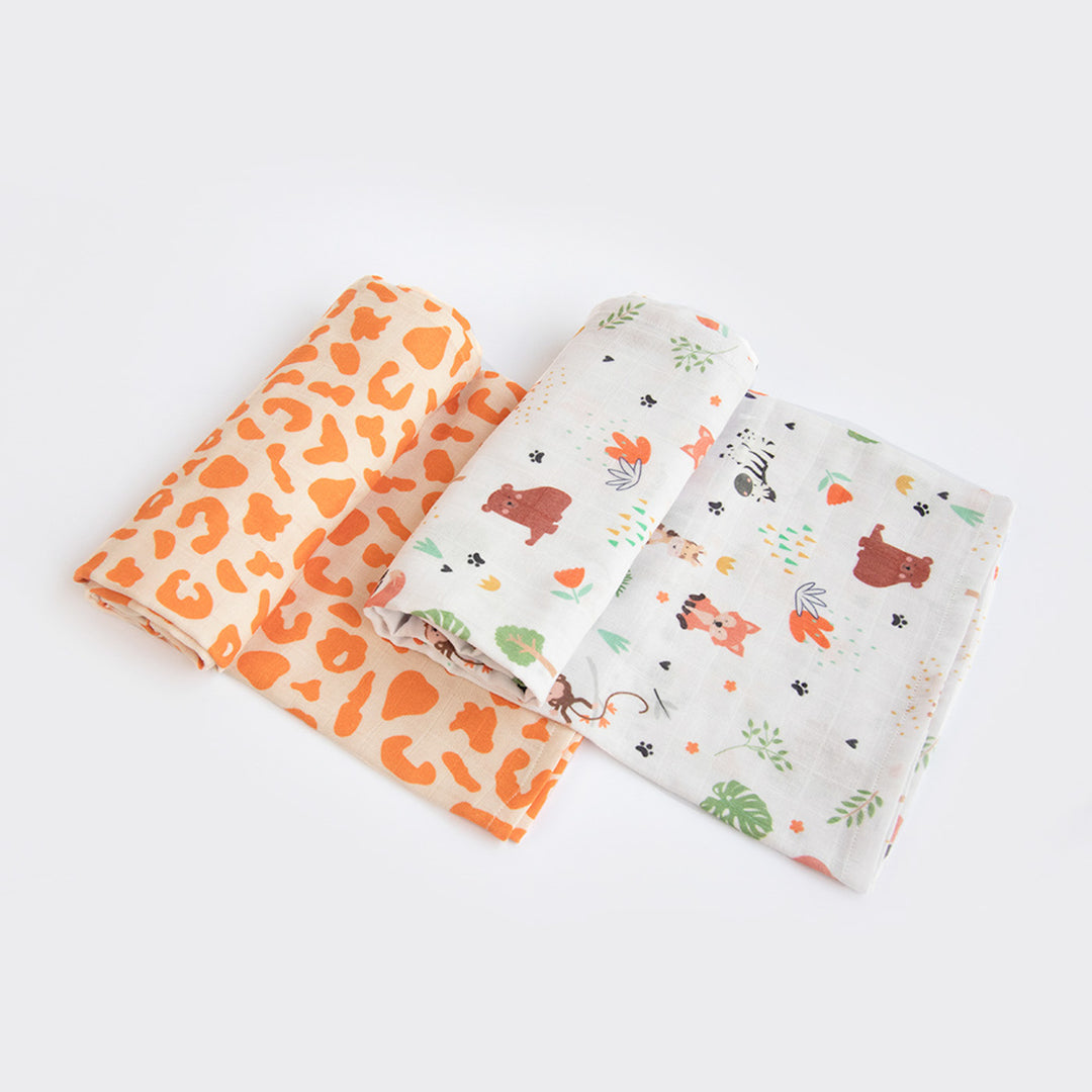 2 Pc | Premium Baby Animals Theme Swaddle Set | 0-4 Years