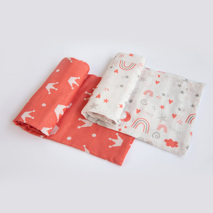 2 Pc | Organic Cotton Magical Rainbows & Crowns Swaddle Set | 0-4 Years