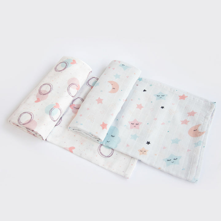 2 Pc | Organic Cotton Space & Doodle Circles Swaddle Set | 0-4 Years