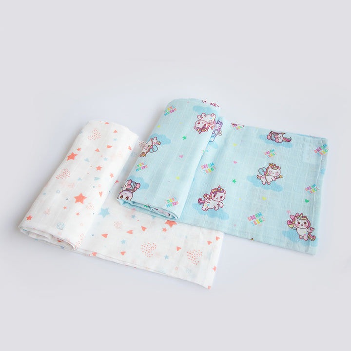 2 Pc | Organic Cotton Unicorn Dreams & Fairy Dust Swaddle Set | 0-4 Years