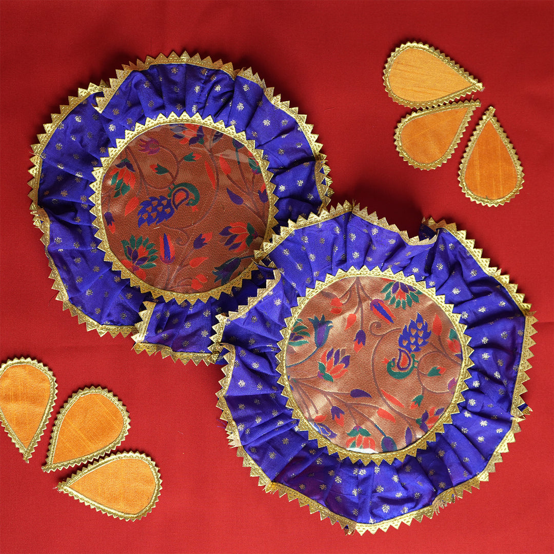 2 pc | Handmade Round Raw Silk & Chanderi Samai Asan For Pooja Decor