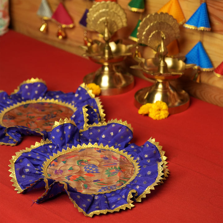2 pc | Handmade Round Raw Silk & Chanderi Samai Asan For Pooja Decor