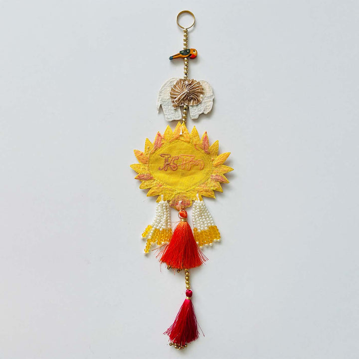 Handmade Beaded Yellow Elephant & Parrot Shubhlabh Hanging