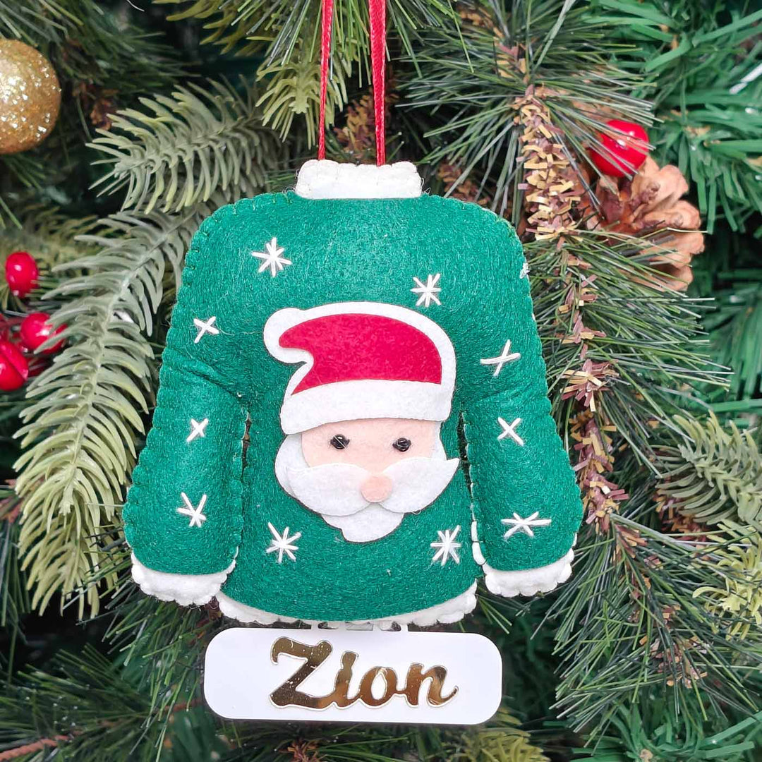 Personalized Handmade Santa Sweater Felt Ornament
