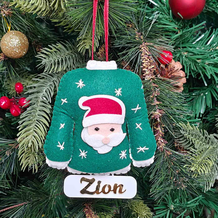 Personalized Handmade Santa Sweater Felt Ornament