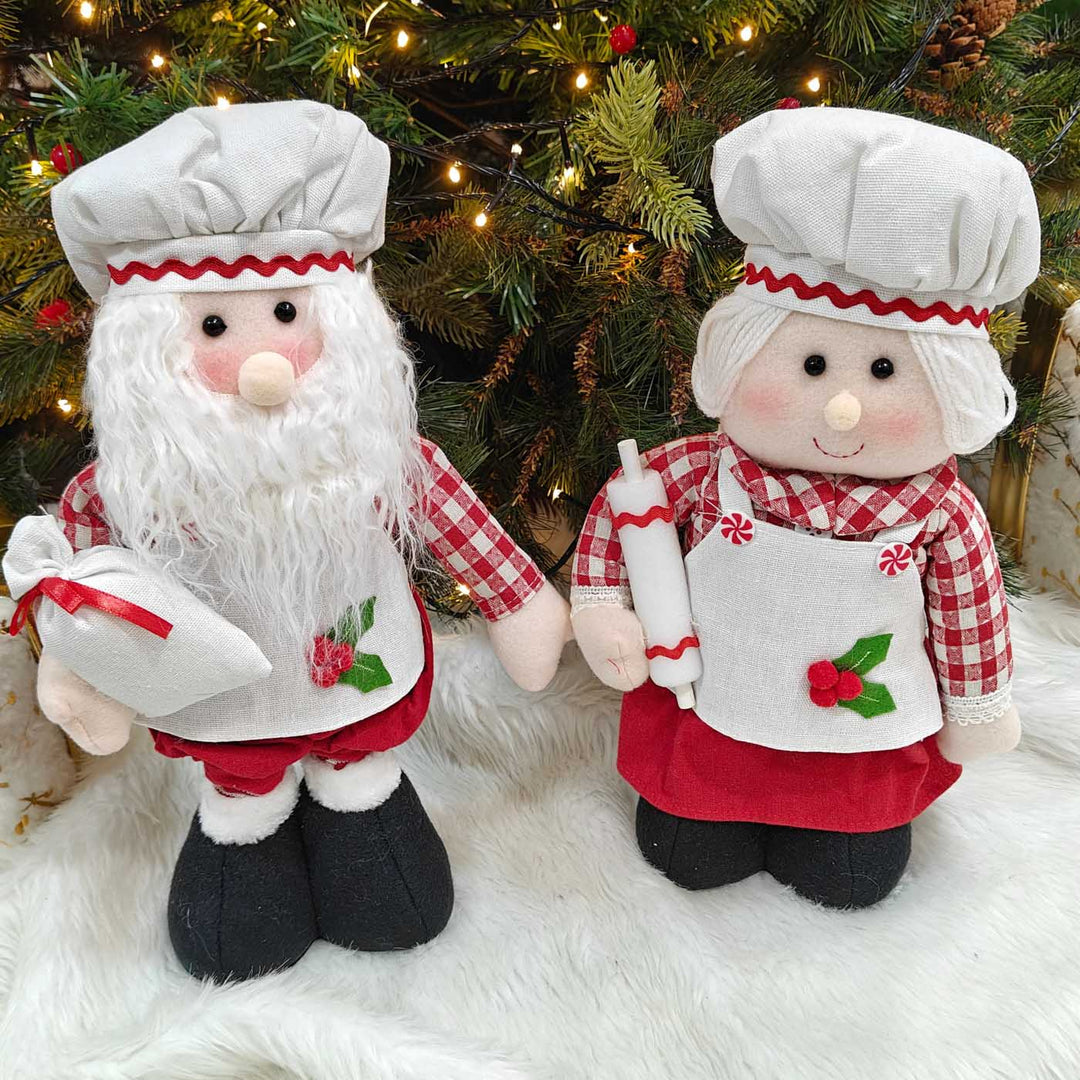 2 Pc | Santa And Mrs Claus The Baker Duo Plush Figurine With Extendable Legs