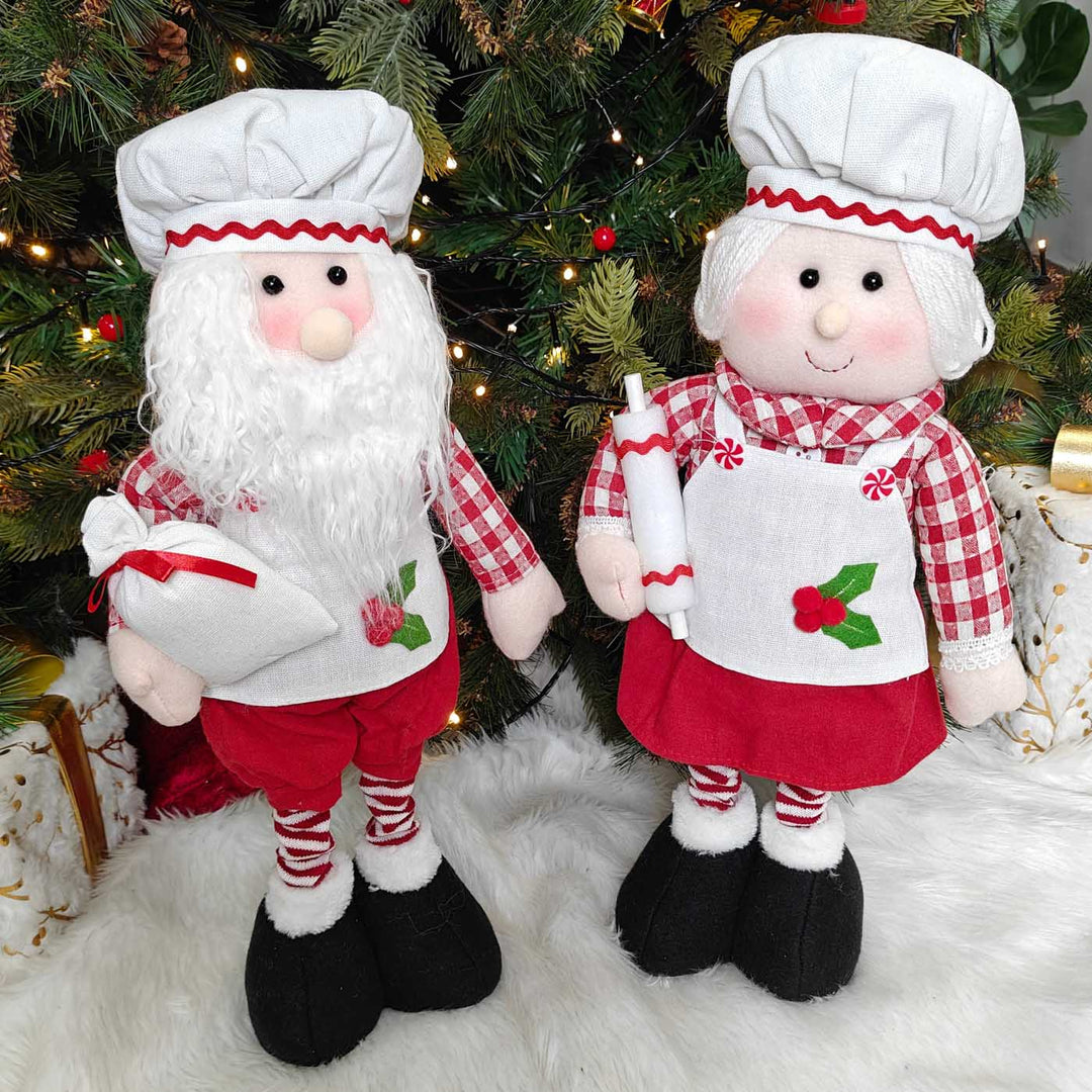 2 Pc | Santa And Mrs Claus The Baker Duo Plush Figurine With Extendable Legs