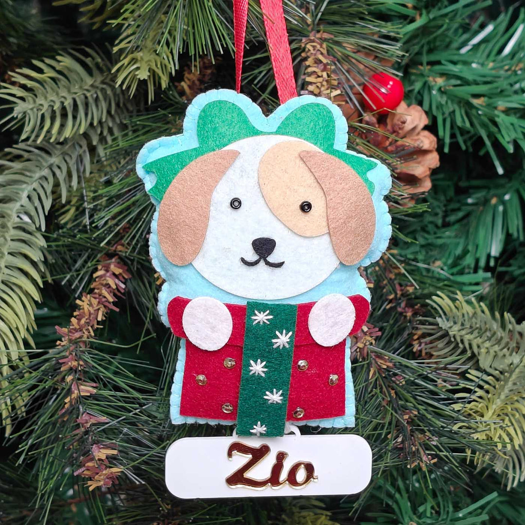 Personalized Handmade Santa’s Little Pup Felt Ornament