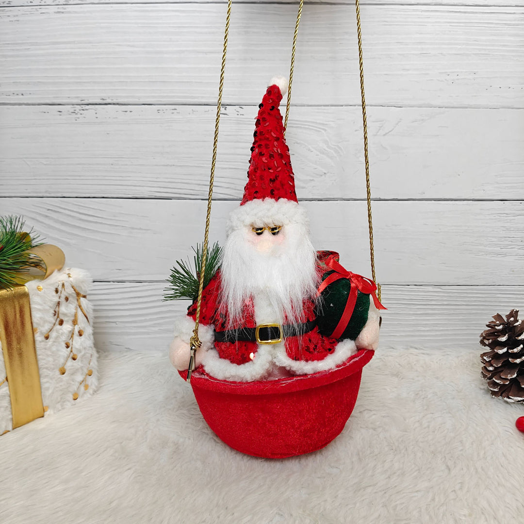Handmade Hanging Santa In A Hot Air Balloon Figurine