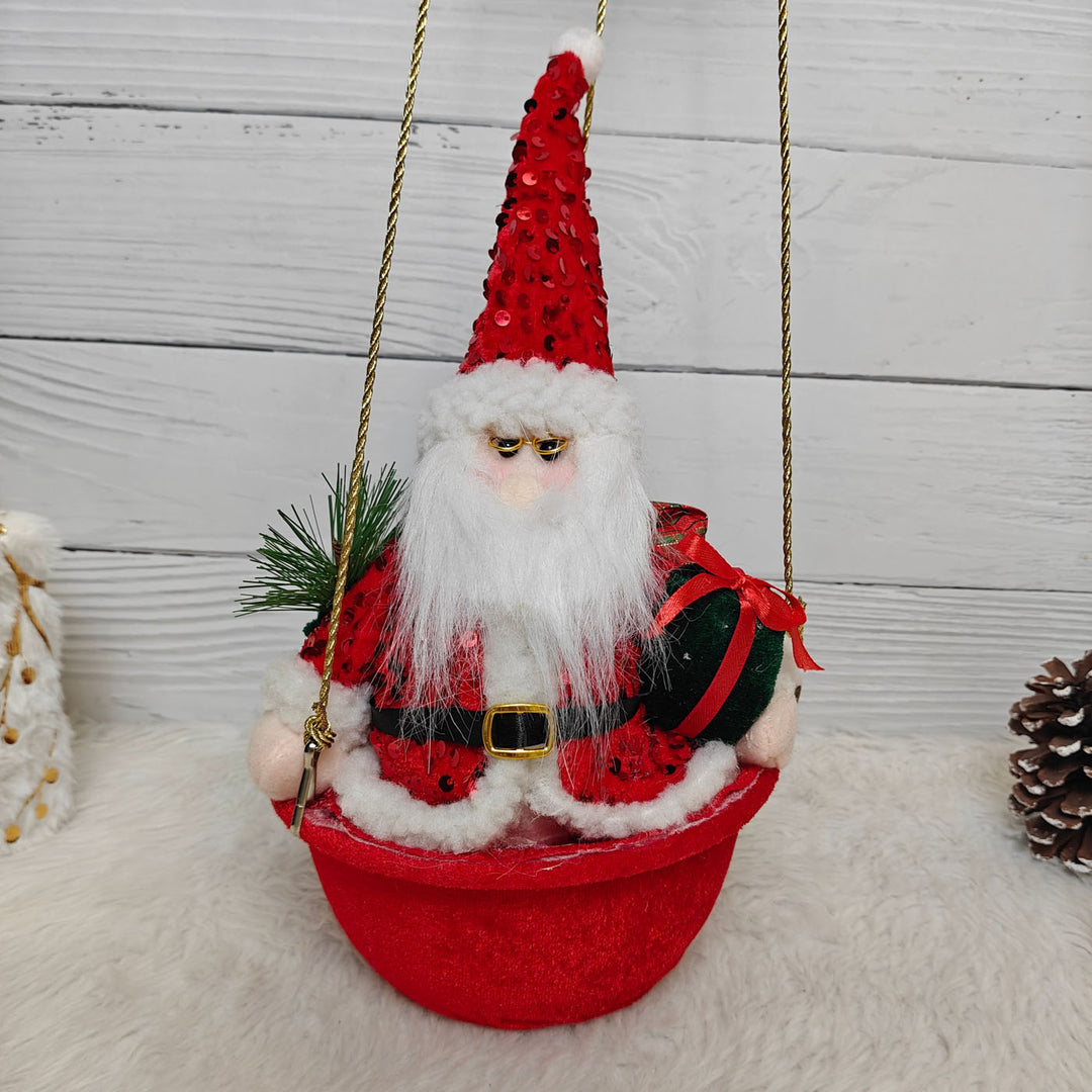 Handmade Hanging Santa In A Hot Air Balloon Figurine