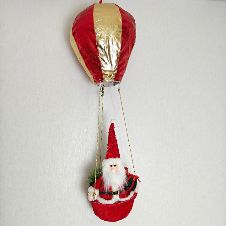 Handmade Hanging Santa In A Hot Air Balloon Figurine