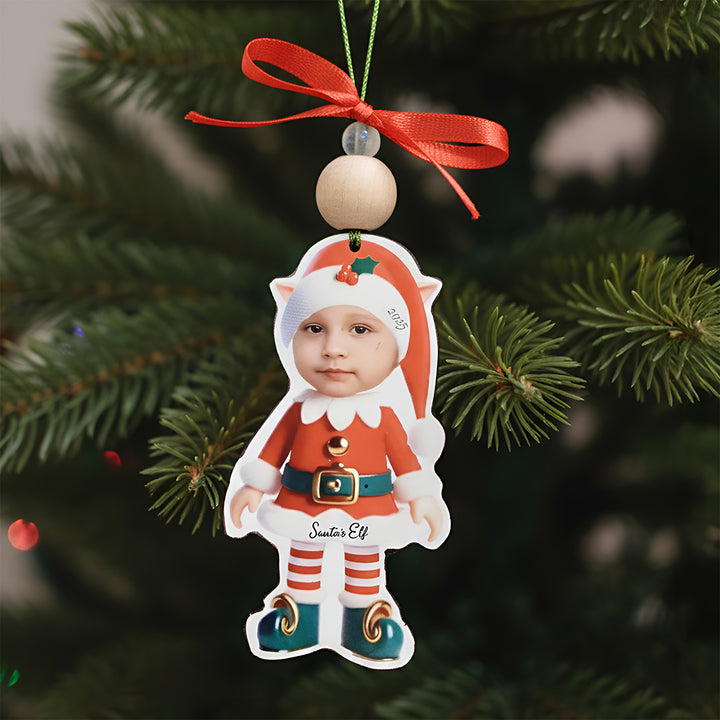 Photo Personalized Santa's Little Elf MDF Wood Ornament For Tree Decoration