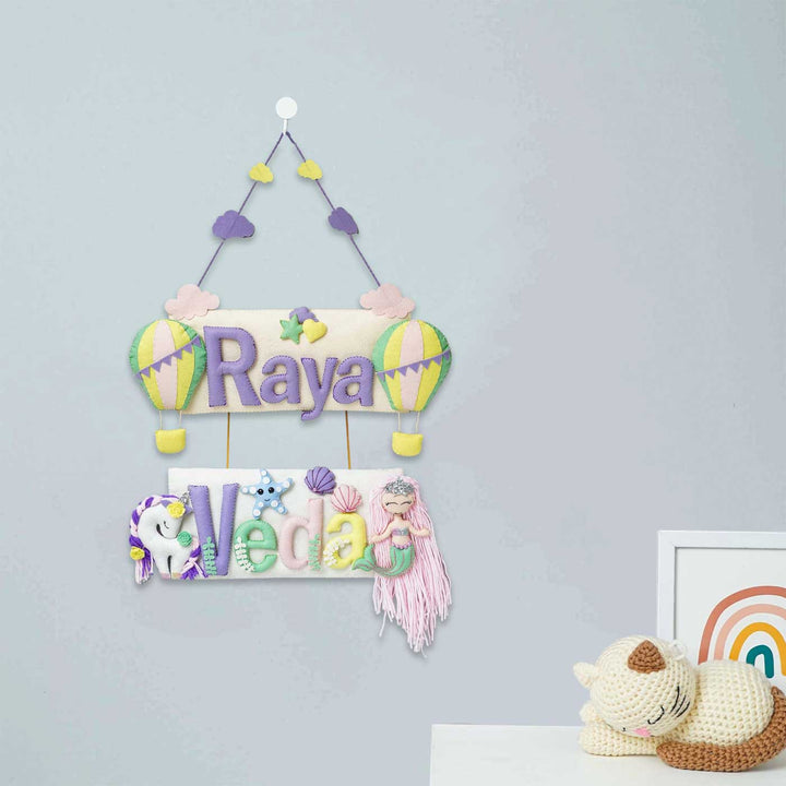 Customized Handcrafted Hot Air Balloon Theme Felt Name Plate for Siblings