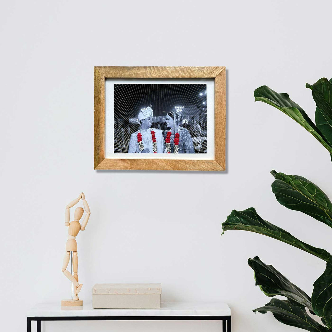 Garland And Golden Rays Design Hand Embroidered Photo With Wooden Frame