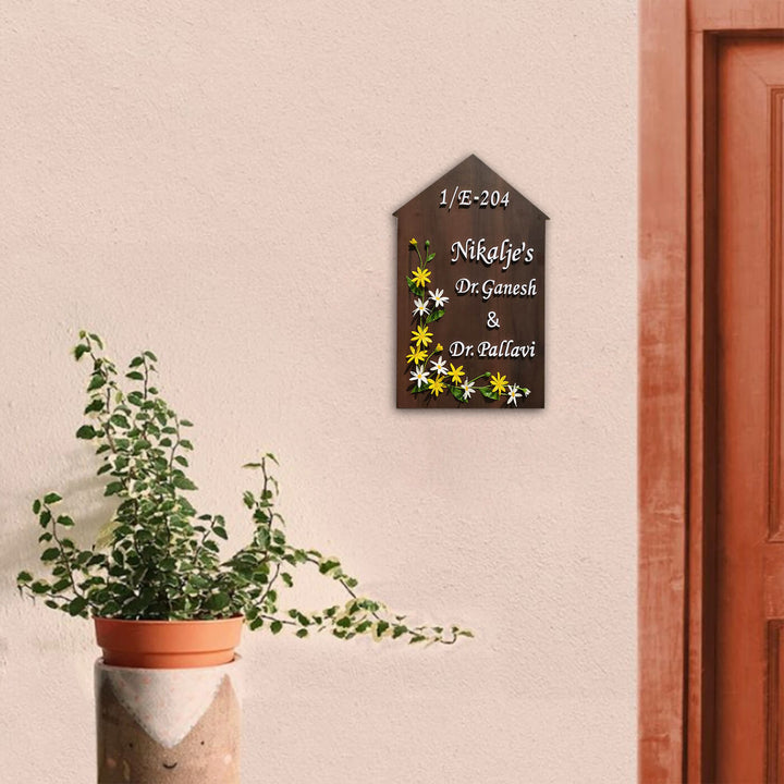 Handcrafted Personalized Daisy Wooden Pentagon Nameplate - Zwende