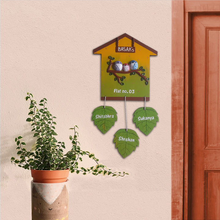 Handcrafted Personalised Leaf Themed Name Plate - Mounted on Wall with Personalized Leaves